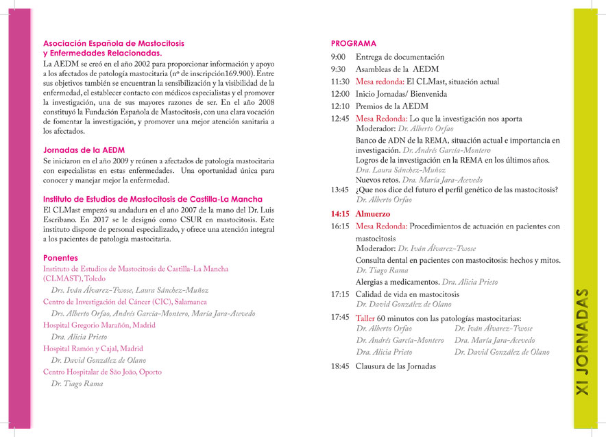 AEDM - XI Jornadas para enfermos de mastocitosis y cuidadores